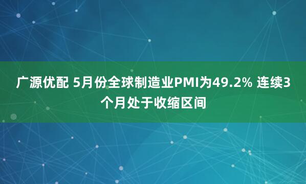 广源优配 5月份全球制造业PMI为49.2% 连续3个月处于收缩区间
