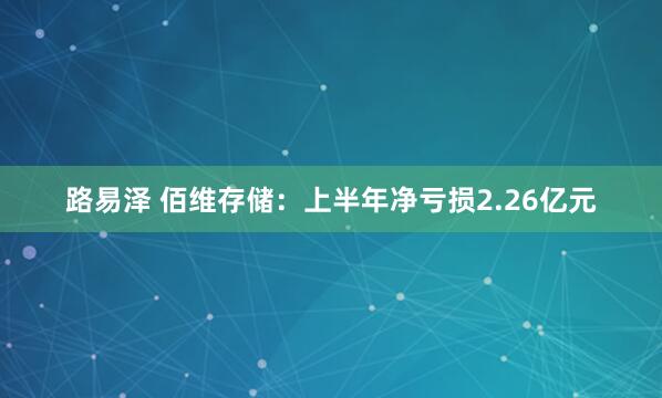路易泽 佰维存储：上半年净亏损2.26亿元
